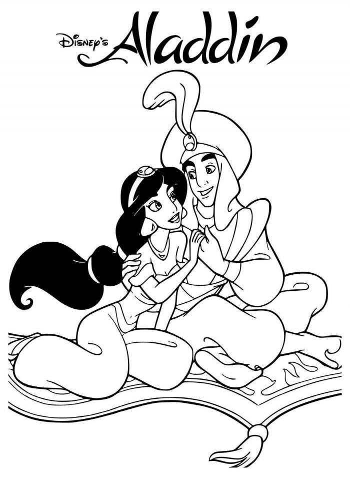 Free Aladdin & Jasmine On Magic Carpet coloring sheet and PDF to print