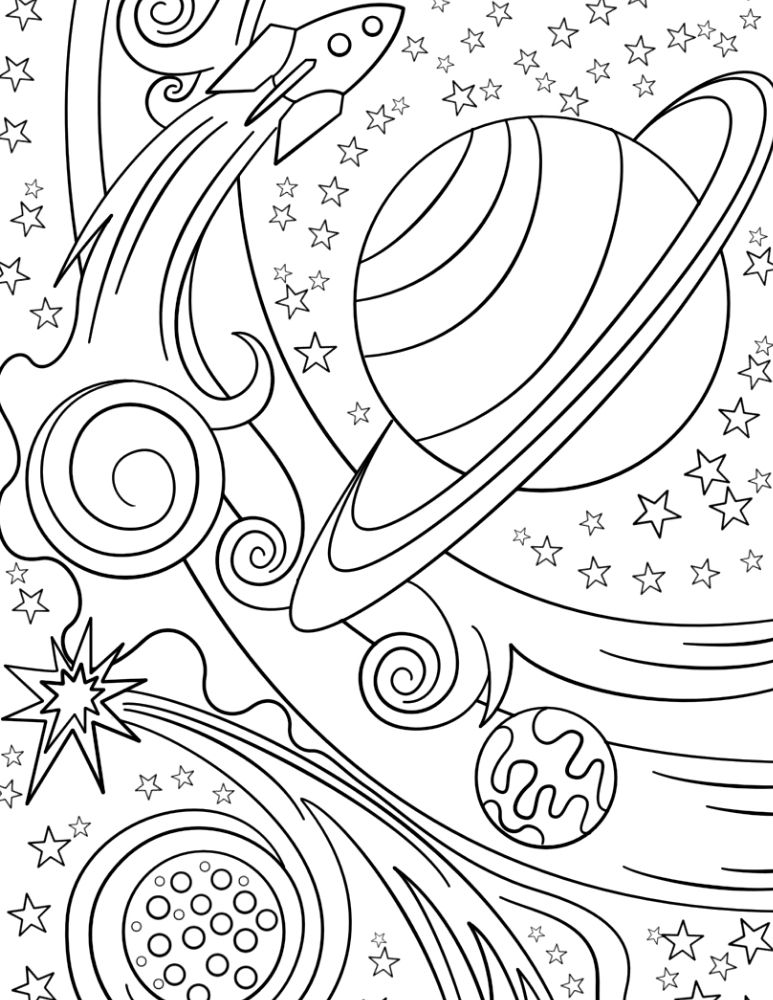 Free Rocket in space coloring sheet sheet and PDF to print