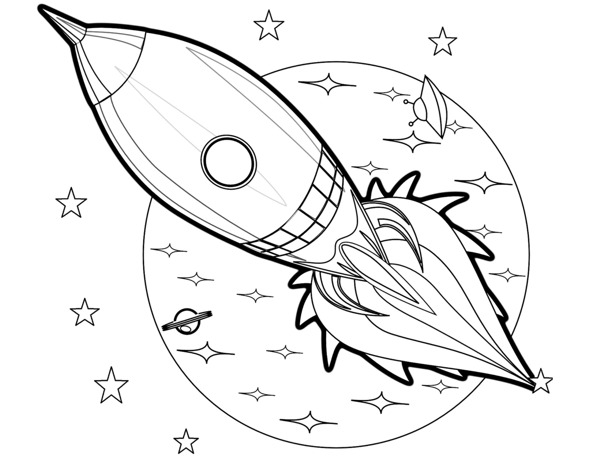 Printable Rocket Coloring Pages For Kids. Add some color to that Rocket!